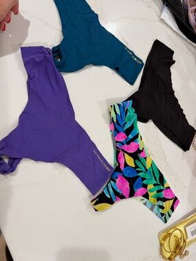 Victoria's Secret Thong Set - Purple, Teal, Black & Multicolor Leaf